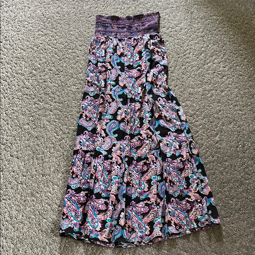 Bright Colorful Paisley Strapless Maxi Dress